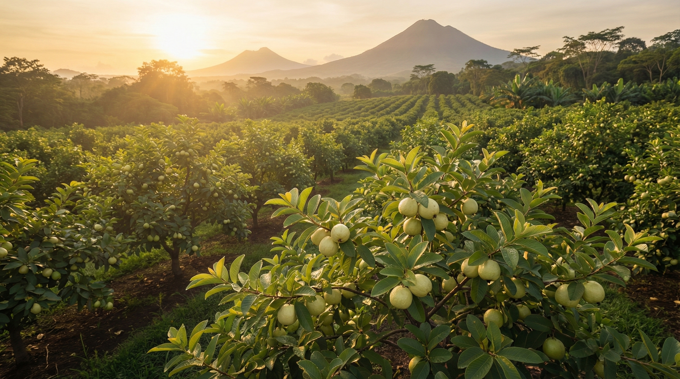 Guava farm with mountains